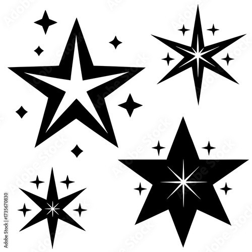 Collection of four sparkling star icons with a clean modern design perfect for celestial or celebratory themes