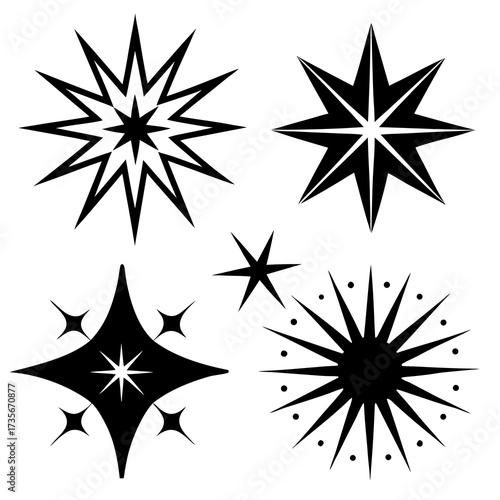 Sparkling star icons set for festive and celebratory designs perfect for adding a touch of magic and brilliance