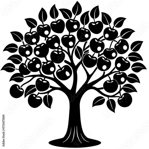 Vibrant summer fruit tree with lush green foliage and small ripe apples perfect for seasonal designs and nature themes