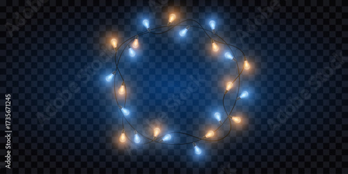 Multicolored garlands of light bulbs in a circle, Christmas decoration, vector illustration