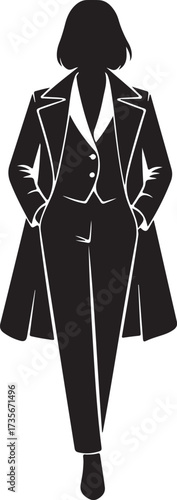 Woman in Trench Coat and Suit Silhouette pantsuit