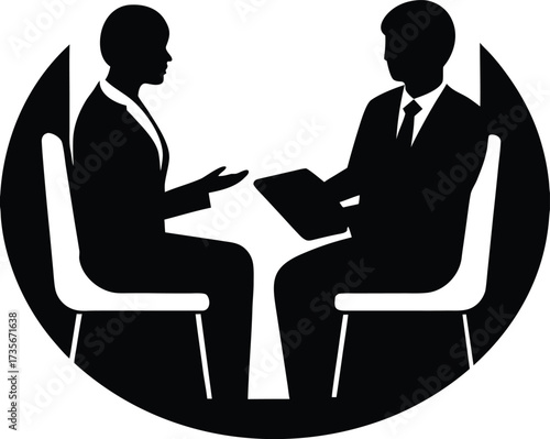 Interview Scene Silhouette Vector Art Illustration