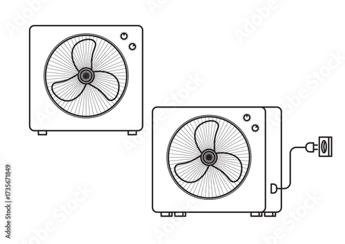 line art box room fan front and diagonal view