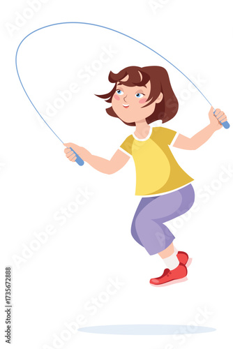 Girl jumping with a rope, vector illustration