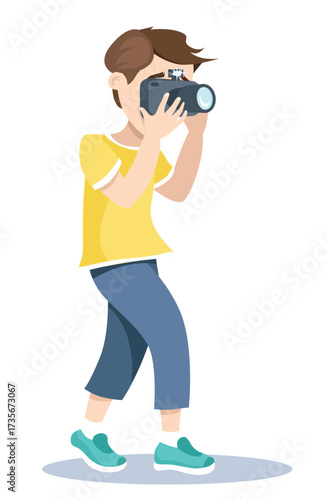 vector image of a boy with a camera