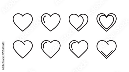 Collection of hand drawn heart shapes minimalist outline icons for love and romance design vector