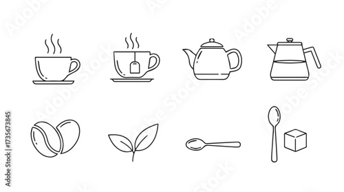 Hand drawn set of coffee and tea icons for beverage enthusiasts vector