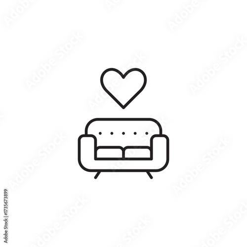 Sofa and heart. Comfort and care. Pixel perfect, editable stroke vector icon