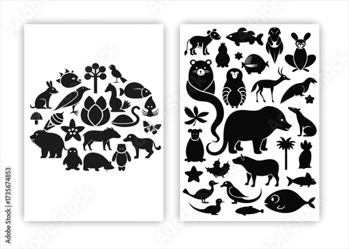 Farm animals livestock silhouettes.
