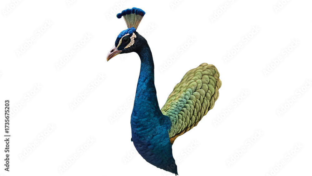 Fototapeta premium Magnificent peacock with stunning plumage displays vibrant blues and greens in an elegant pose