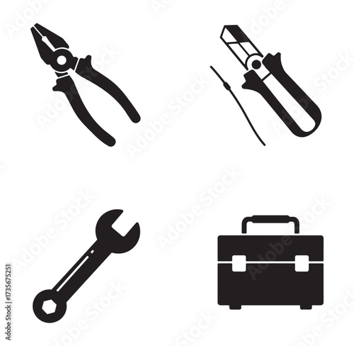 Vector illustration of various hand tools commonly used in construction and repair tasks
