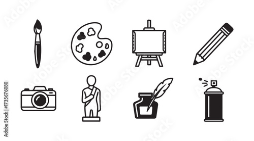 Creative art supplies collection diverse artistic tools for drawing painting photography and crafting vector