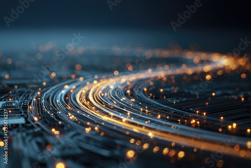 A close-up abstract illustration of a digital network with glowing light strands