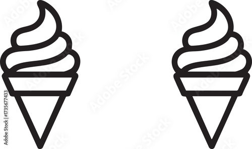 Minimalist Line Art Ice Cream Cone Dessert Icon Illustration