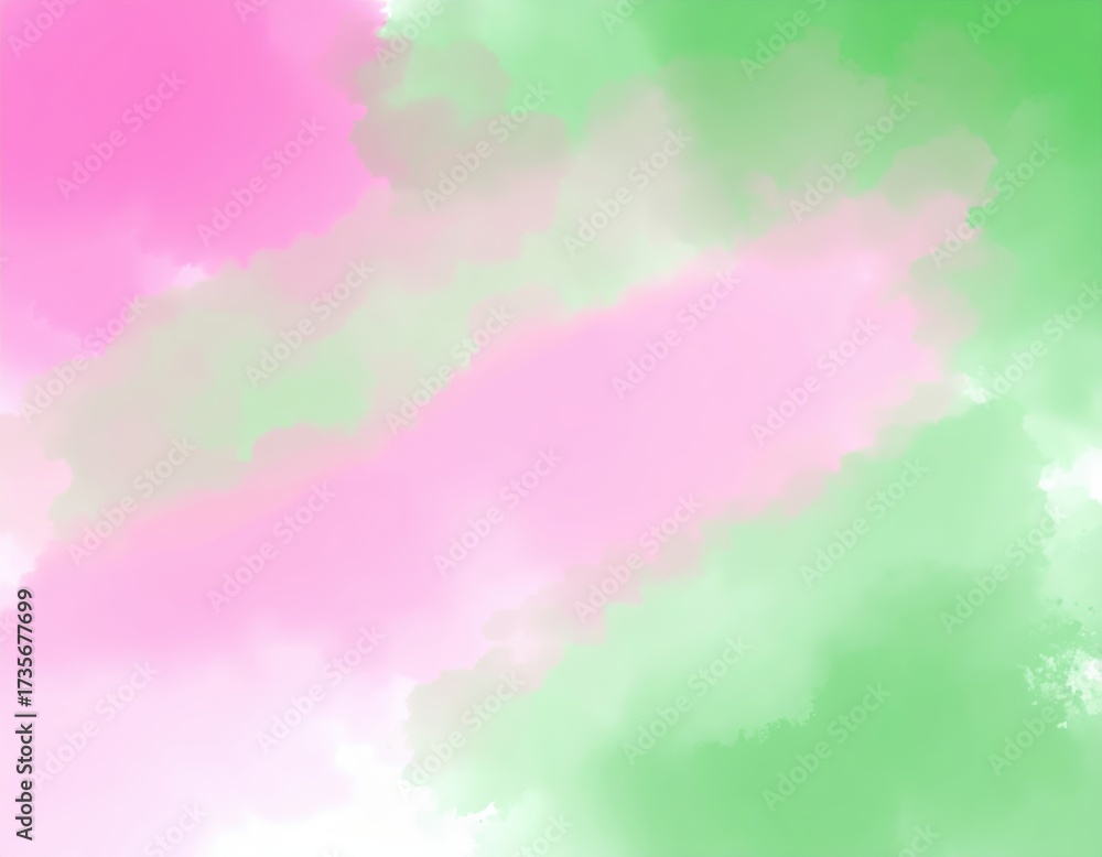 Obraz premium Soft watercolor blend of pink and green clouds creating an abstract texture