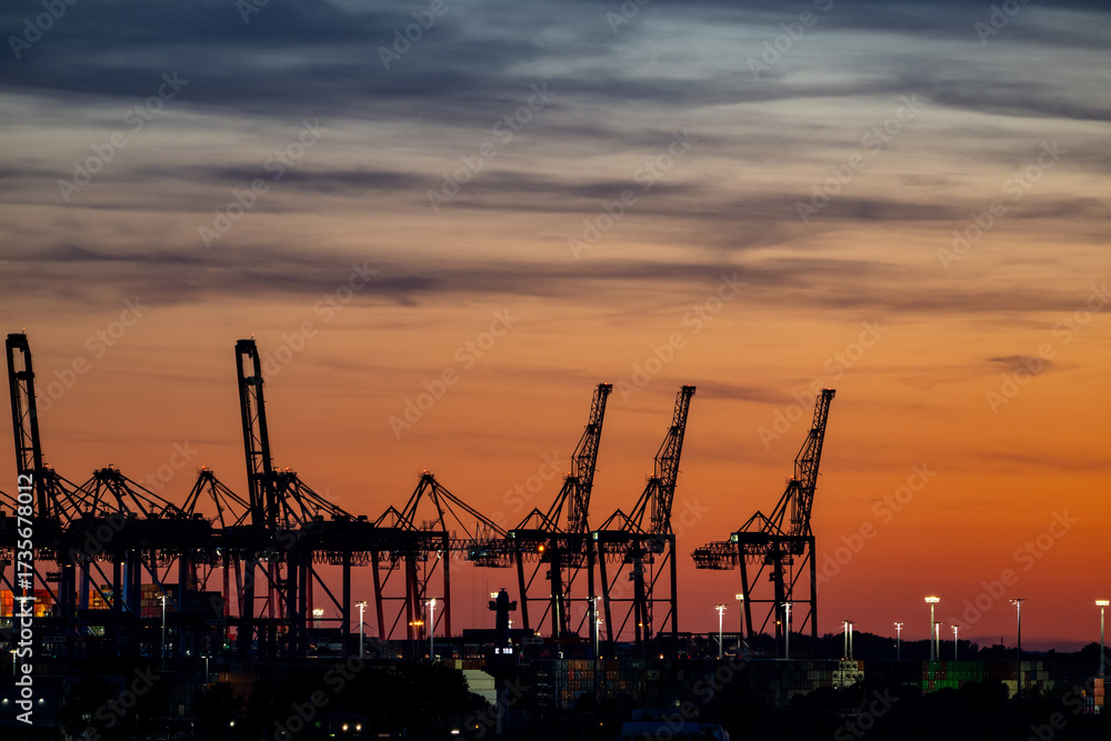 Fototapeta premium The Port of Hamburg at sunset