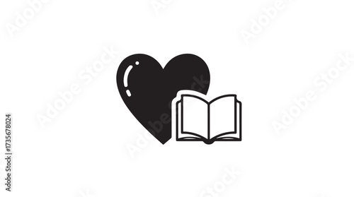 Symbol of love and knowledge a red heart next to an open book illustrates education and affection vector