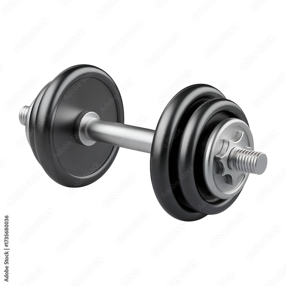 Naklejka premium Adjustable Dumbbell with Black Plates and Silver Handle on White Background weight isolated on a transparent background