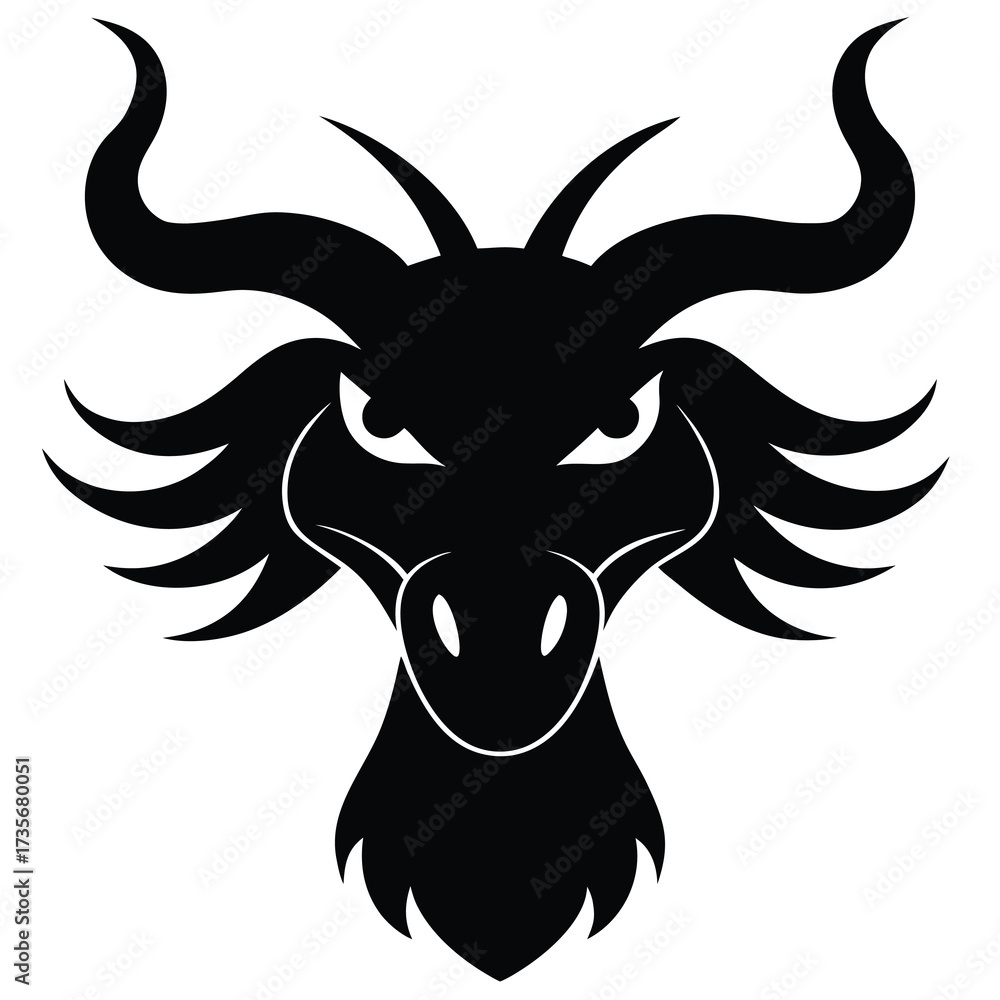Obraz premium Dragon Head Silhouette | Mythical Creature Outline | Horned Fantasy Artwork