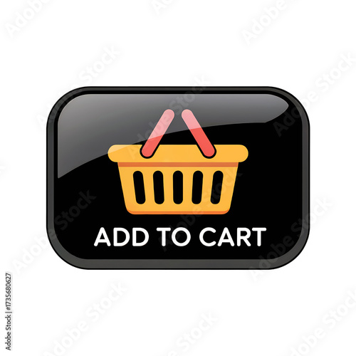 Add to Cart Button with Shopping Basket Icon on Black Glossy Background shopping cart isolated on a transparent background