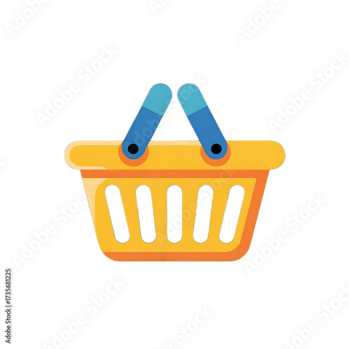 Bright yellow and blue shopping basket icon on a black background handle isolated on a transparent background