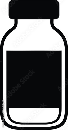 Simple icon of a medicine bottle with black liquid or contents silhouette