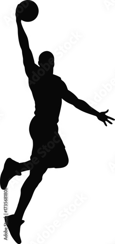 Dynamic silhouette of a basketball player mid-dunk capturing athleticism and sport silhouette