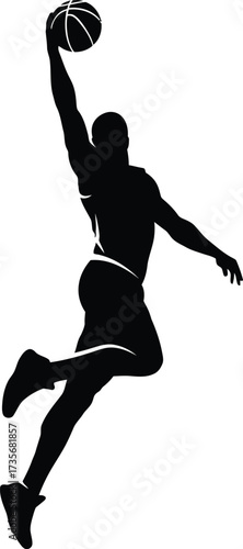 Dynamic silhouette of a basketball player dunking with force and athleticism silhouette