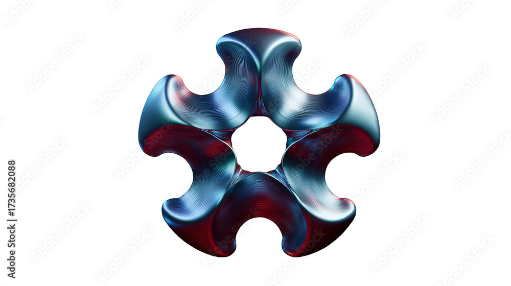 Obraz premium Metallic iridescent flower or gear shape with a sleek design on transparent background