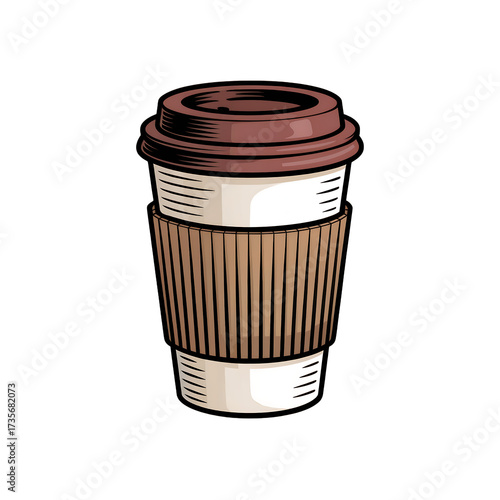 Brown and White Disposable Coffee Cup with Sleeve drink transparent isolated on a transparent background