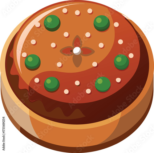 Christmas Fruitcake Traditions golden cake with red and green fruit arrangement