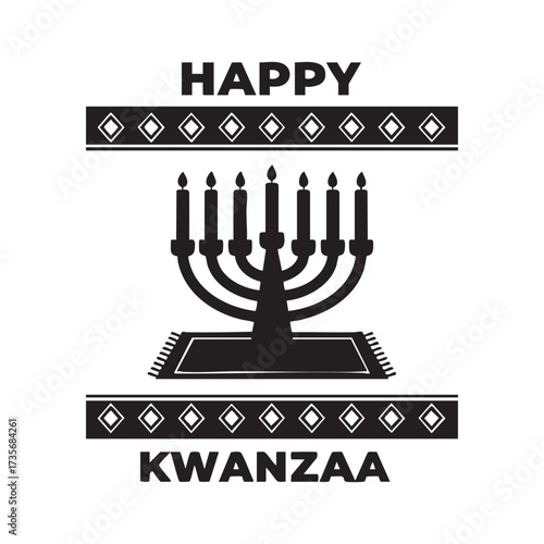 Happy Kwanzaa, Traditional Menorah-inspired Kinara, Black and White Holiday Greeting Card, Kwanzaa Celebration, Festive Design