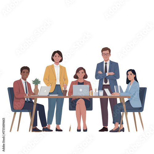 Diverse Business Team Collaborating Around a Table graphic with isolated on a transparent background