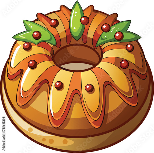 Christmas Fruitcake Traditions golden round cake with almond and fruit topping