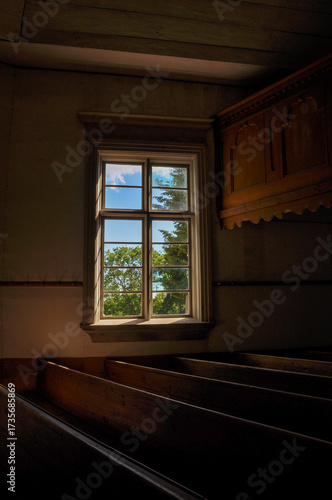 Window of an old wooden church