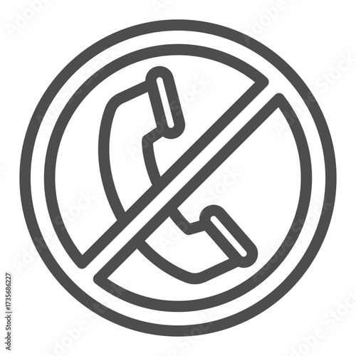 Telephone handset ban line icon, communication concept. Vector graphics. Forbidden, prohibited item sign on white background, outline style icon for mobile or web design.