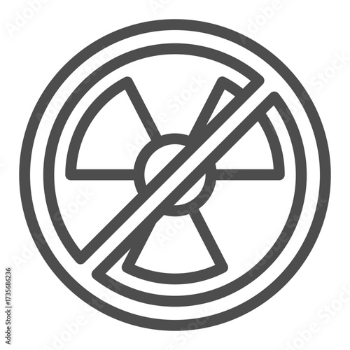 Radiation ban line icon, non radioactive concept. Vector graphics. Forbidden, prohibited item sign on white background, outline style icon for mobile or web design.