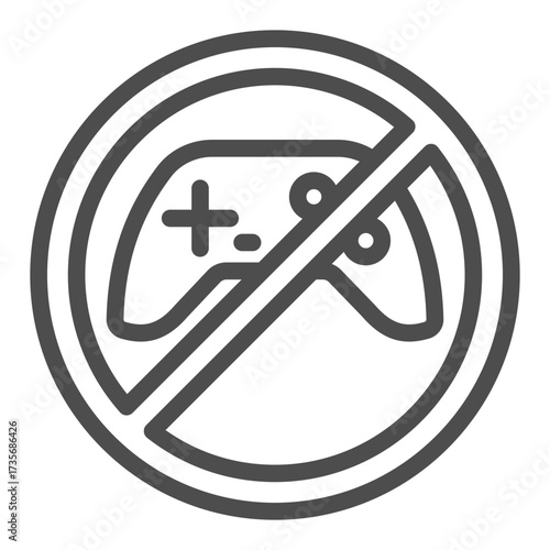 Joystick ban line icon, game controller concept. Vector graphics. Forbidden, prohibited item sign on white background, outline style icon for mobile or web design.