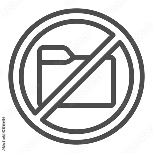 Folder ban line icon, documents concept. Vector graphics. Forbidden, prohibited item sign on white background, outline style icon for mobile or web design.