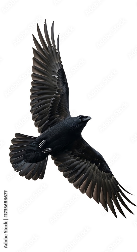 Fototapeta premium Black Crow in Flight, Focused, Powerful.