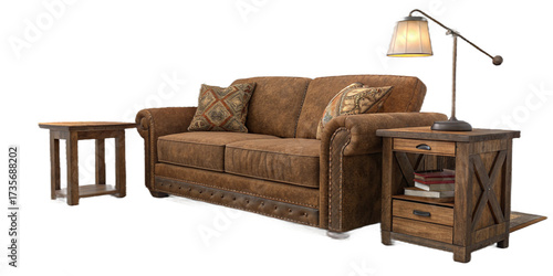 Leather armchair and sofa furniture set for a comfortable contemporary living room interior design