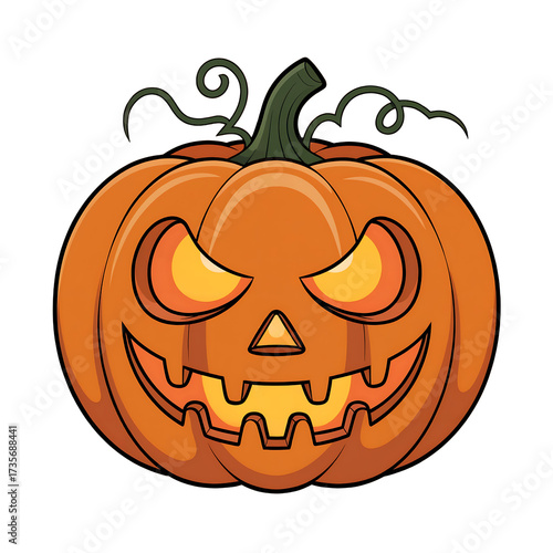 Spooky Halloween Jack-o- Lantern Pumpkin with Glowing Orange Eyes and Grinning Face isolated on a transparent background