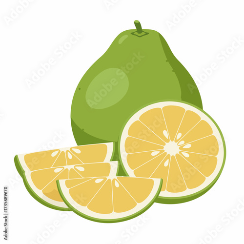 Flat Style Delicious Pomelo Fruit with Slices Refreshing Tropical Food