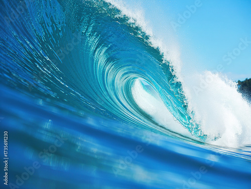 Ocean wave sea water surf blue tropical summer nature background seascape travel power beauty liquid splash