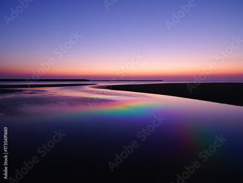 Sunset beach water ocean sky horizon dusk twilight landscape nature scenic reflection coast rainbow