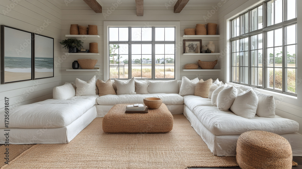 Fototapeta premium Design a seaside living room with a calm neutral palette