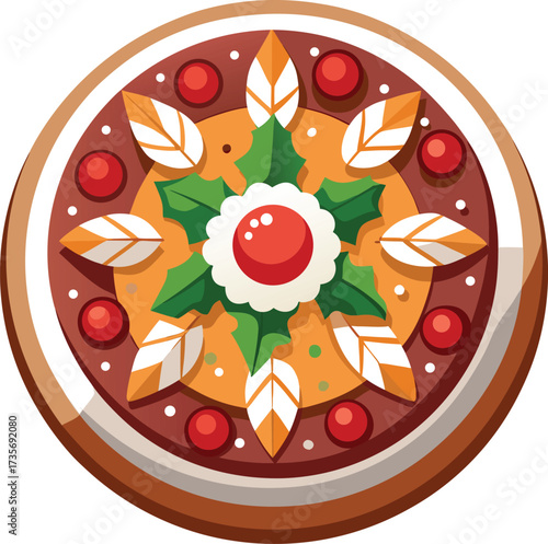 Christmas Fruitcake Traditions golden cake with circular fruit pattern design