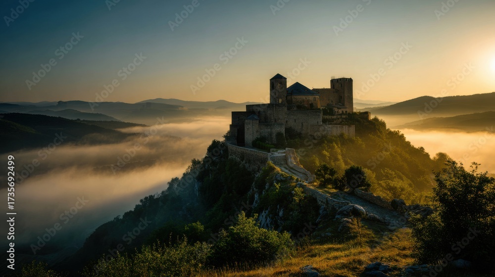 Fototapeta premium Ancient medieval fortress on a hilltop