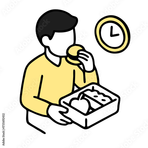 Illustrating a dedicated employee taking a necessary lunch break within the bustling office environment, highlighting personal time during team work schedules
