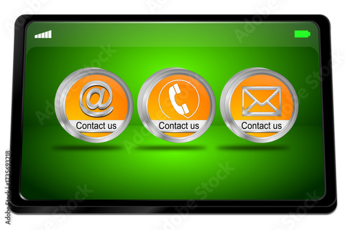 Tablet computer with Contact us Button - 3D illustration